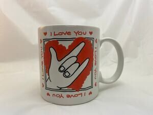 Vintage Russ I Love You Sign Language Ceramic Mug 12562 Red & White
